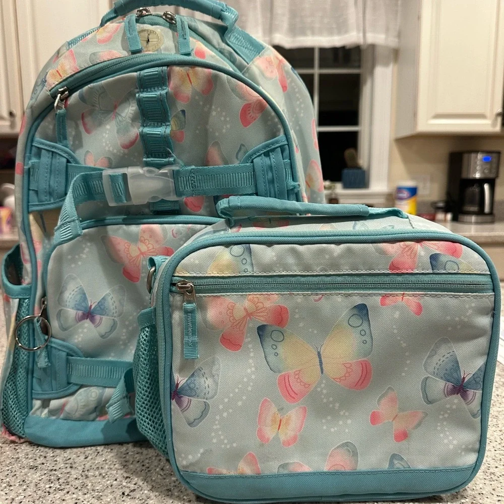 Pottery Barn Kids Butterfly Print Light Blue Backpack - Unbranded